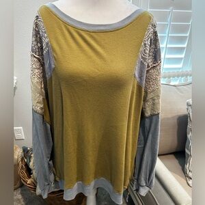 We The Free olive and blue Women's top